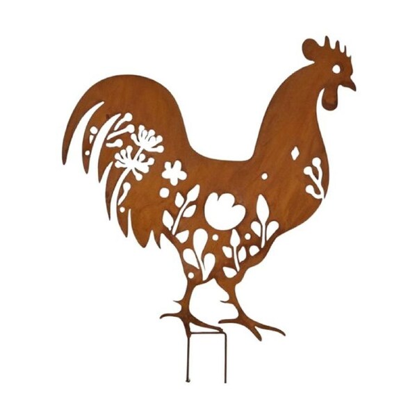 Bronrob Rooster Stake Rustic Outdoor Garden Decoration 37x32cm