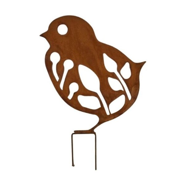 Bronrob Chick Stake Rustic Outdoor Garden Decoration 26x18cm