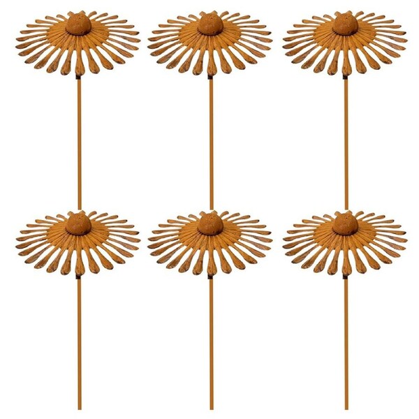 6PK Bronrob Rustic Brown Flower Bloom Stake Outdoor Garden Decor 50x15cm