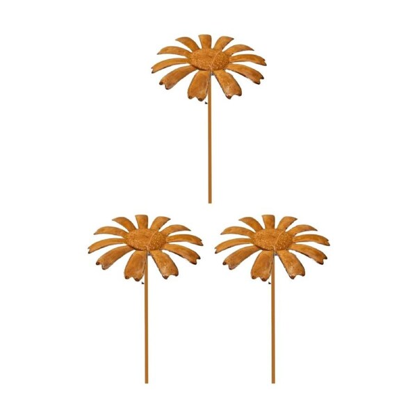 3PK Bronrob Rustic Brown Flower Stake Outdoor Garden Decor 49x14cm