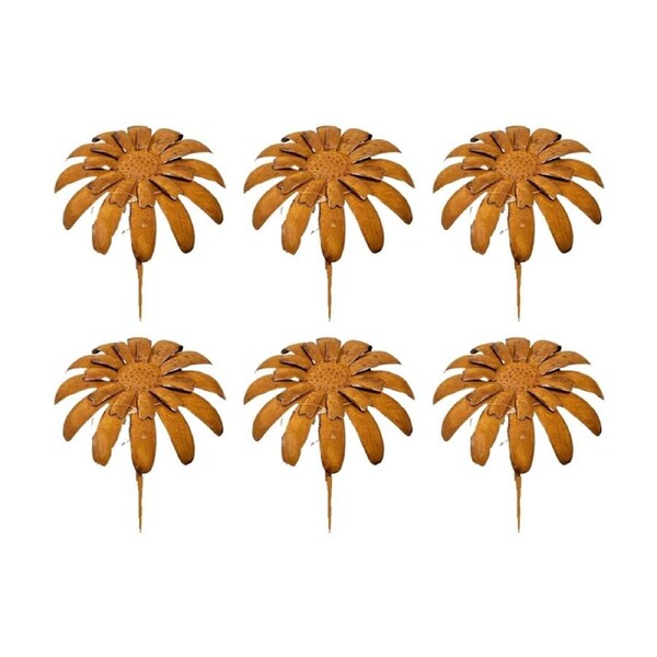 6PK Bronrob Rustic Brown Flower Stake Outdoor Garden Decor 50x15cm