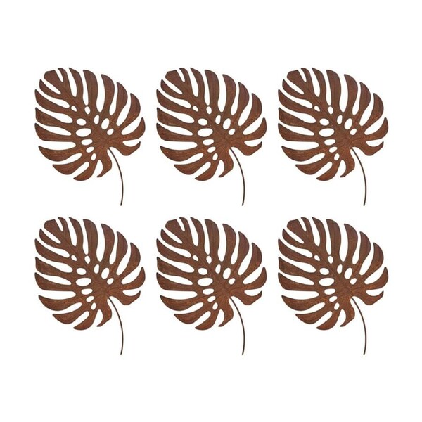 6PK Bronrob Large Rustic Monstera Leaf Stake Outdoor Garden Decor 24.5x17.5cm