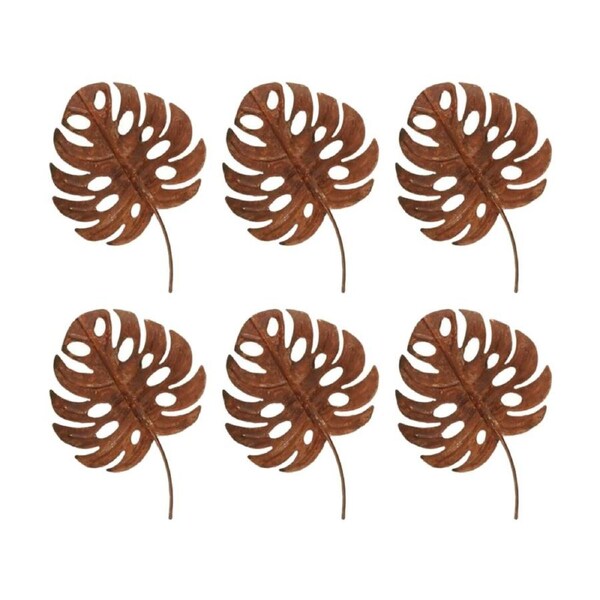 6PK Bronrob Small Rustic Monstera Leaf Stake Outdoor Garden Decor 20x14cm