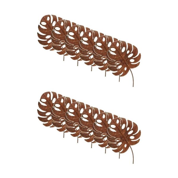 12PK Bronrob Small Rustic Monstera Leaf Stake Outdoor Garden Decor 20x14cm