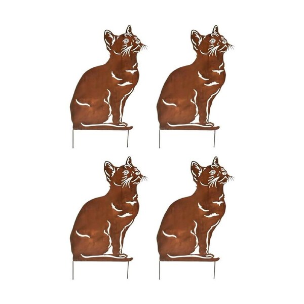 4PK Bronrob Rustic Curious Cat Stake Outdoor Garden Decoration 50x25cm