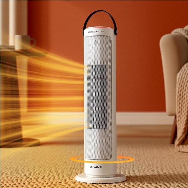 Devanti 2000W Ceramic Tower Heater Tall Space Heaters Oscillating Indoor White