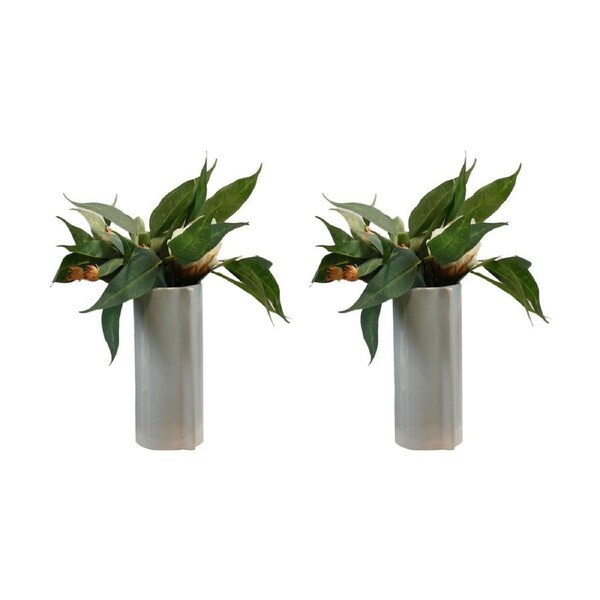 2PK Bronrob Pale Baby Blue Glossy Ridge Ceramic Vase Home Decor 25x12cm