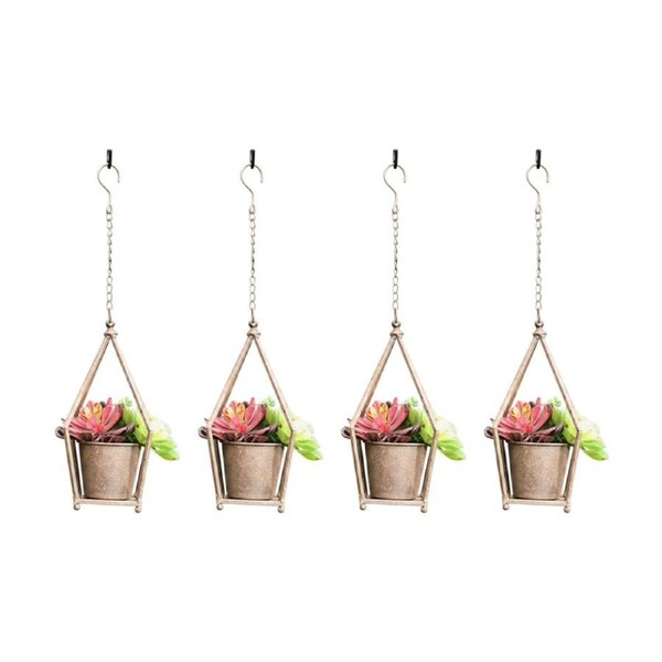 4PK Bronrob Geometric Hanging Metal Diamond Shaped Planter Outdoor Decor 53x14cm