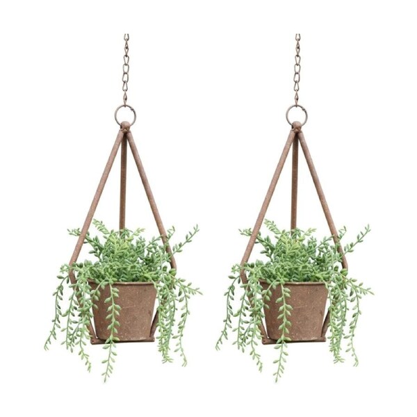 2PK Bronrob Hanging Metal Diamond Shaped Planter Outdoor Decor 55x17cm