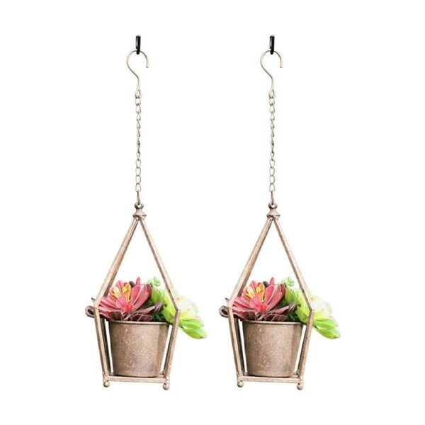2PK Bronrob Geometric Hanging Metal Diamond Shaped Planter Outdoor Decor 53x14cm