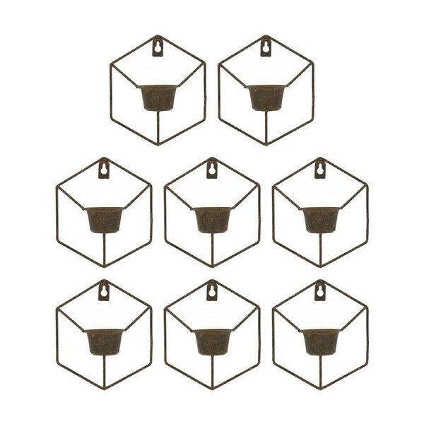 8PK Bronrob Rustic Metal Mini Wall Planter With Geometric Frame 16x14.5cm