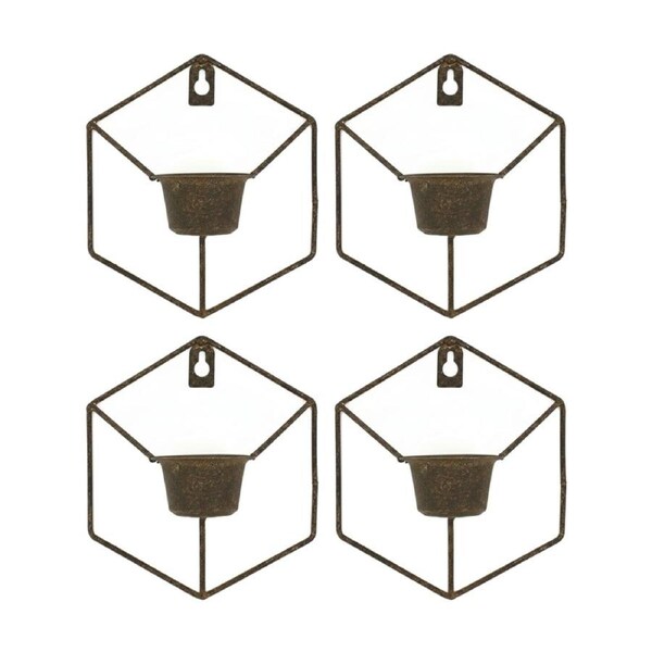 4PK Bronrob Rustic Metal Mini Wall Planter With Geometric Frame 16x14.5cm