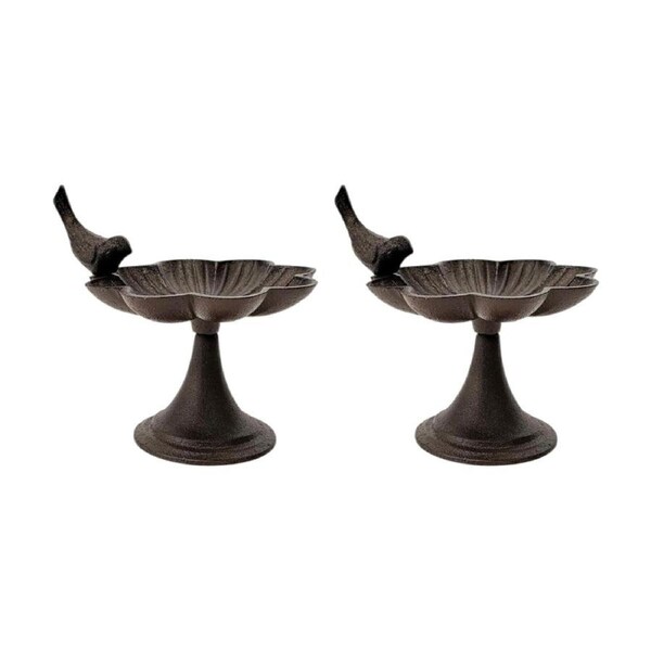 2PK Bronrob Flower Shaped Iron Cast Bird Feeder Garden Statue Ornament 14x13.5cm