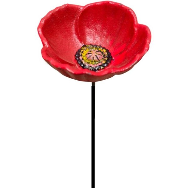 3PK Bronrob Small Cast Iron Red & Black Poppy Flower Outdoor Garden Decoration