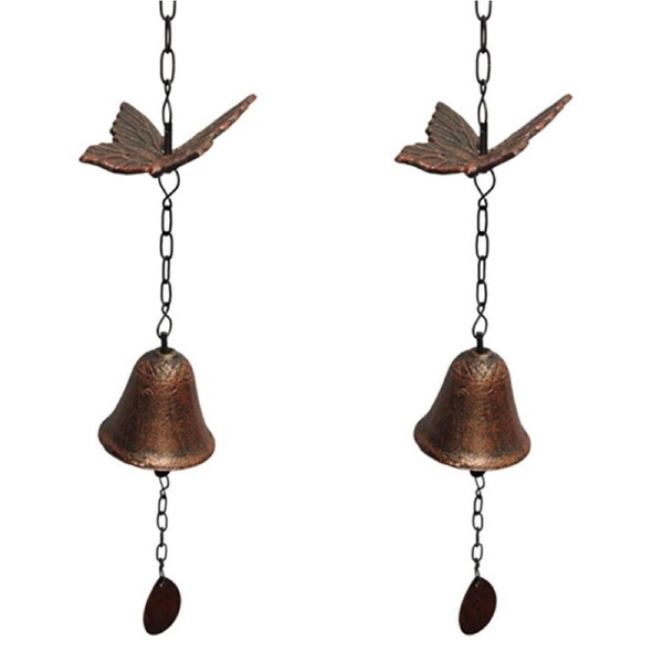 2PK Bronrob Cast Iron Hanging Butterfly Bell Outdoor Garden/Patio Decor 52x7.5cm