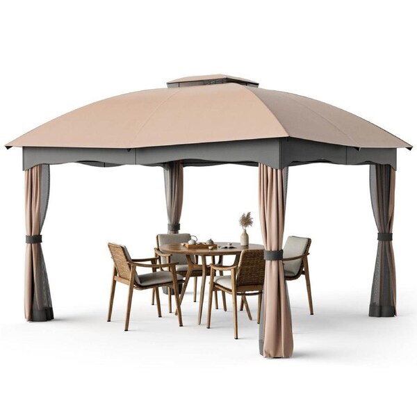 Costway Patio Gazebo Canopy Tent Double Roof Top Sun Shade Mesh Netting Shelter Metal Frame Pergola Backyard Camping