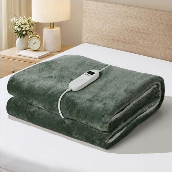 Bedra Electric Throw Rug Dual Side Heated Blanket Flannel&Sherpa Green