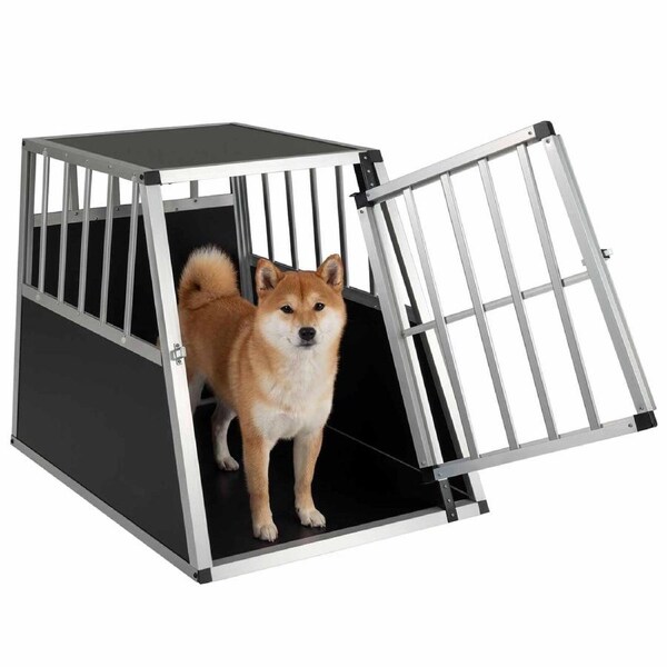 Costway Travel Dog Crate Furniture Aluminum Dog Kennel Pet Cage Transport Box Lockable Small/Medium Dog 91x65x69.5cm