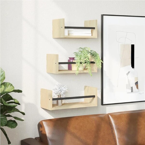 3 Piece Wall Shelf Set with Bars Sonoma Oak Engineered wood vidaXL