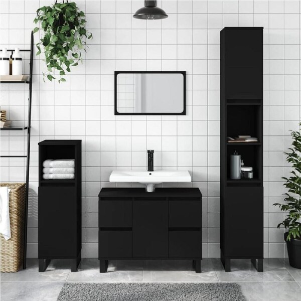 Bathroom Cabinet Black 30x30x100 cm Engineered Wood vidaXL