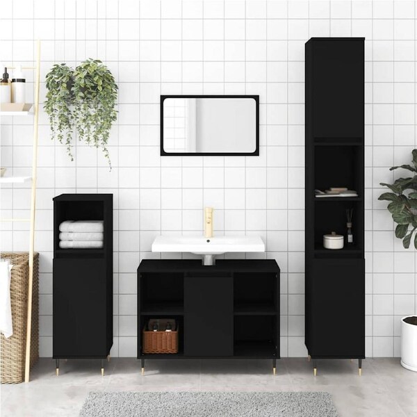 Bathroom Cabinet Black 80x33x60 cm Engineered Wood vidaXL