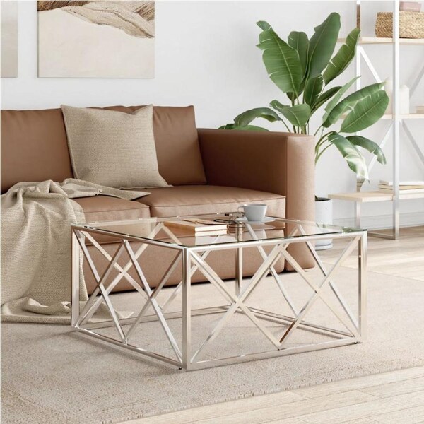 Coffee Table 80x80x40 cm Stainless Steel and Glass vidaXL