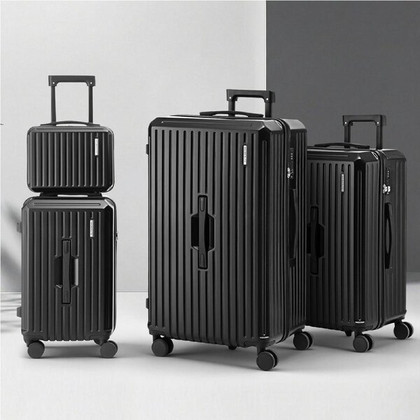 Wanderlite 4pcs Trunk Luggage Suitcase Set Travel Carry On TSA Lock Black