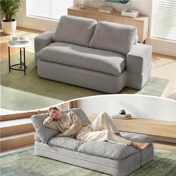 Artiss Convertible Folding Sofa Bed Boneless Couch Corduroy Sleeper Lounger for Living Room Grey