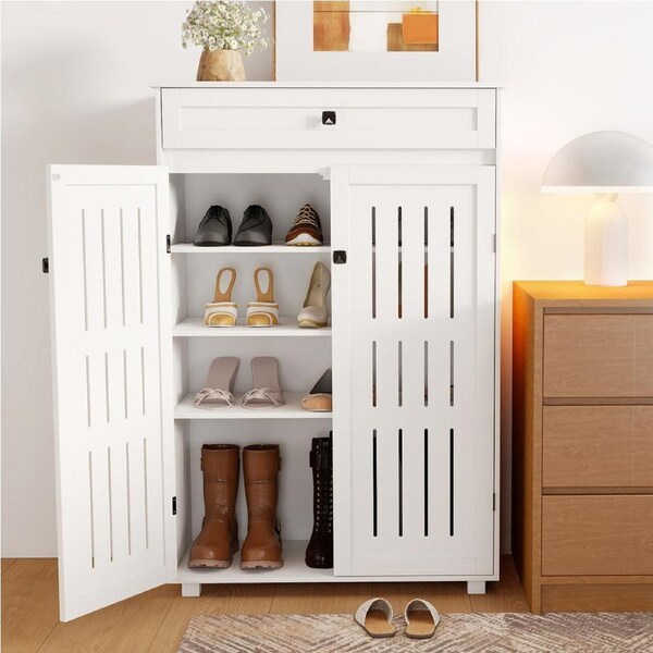 Levede Shoe Cabinet 5-Tier Door Entryway Storage Rack Organizer Cupboard White