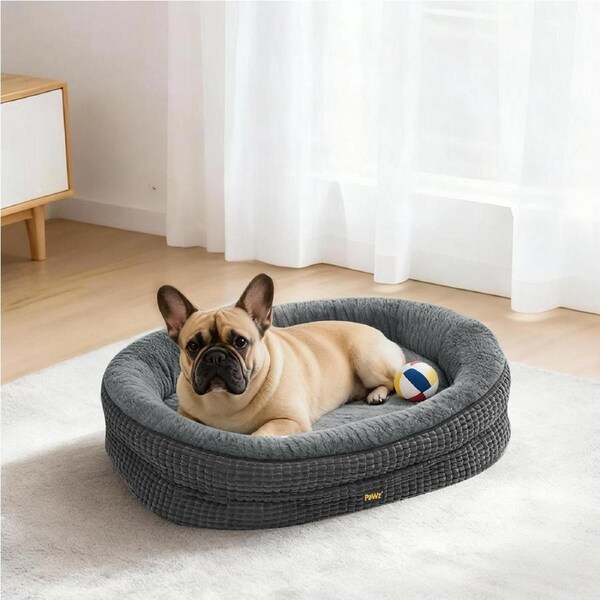 Pawz Orthopedic Plush Dog Bed Soft Washable Pet Bed Grey Cosy Cushion M Size
