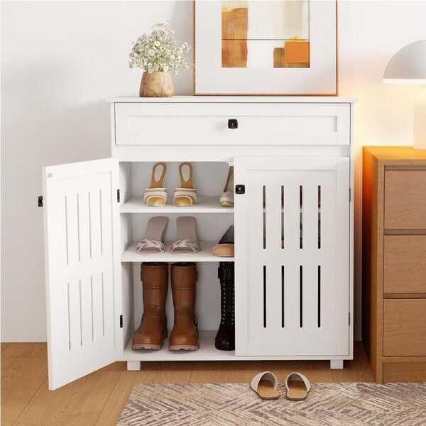 Levede Shoe Cabinet 4-Tier Door Entryway Storage Rack Organizer Cupboard White