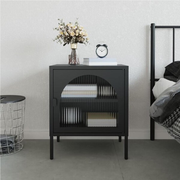 Nightstand Black 50x35x60 cm Glass and Steel vidaXL