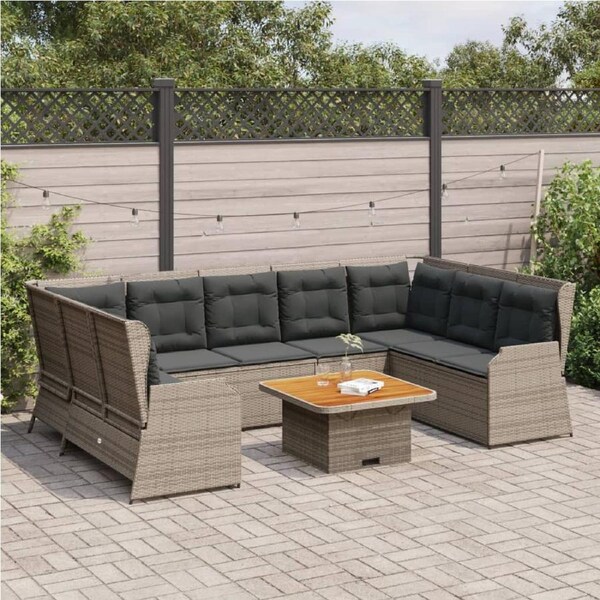 7 Piece Garden Lounge Set with Cushions Grey Poly Rattan vidaXL