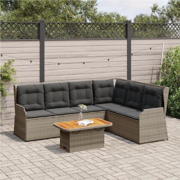 5 Piece Garden Lounge Set with Cushions Grey Poly Rattan vidaXL