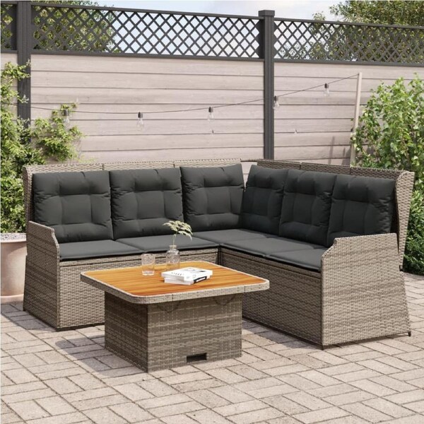 4 Piece Garden Lounge Set with Cushions Grey Poly Rattan vidaXL