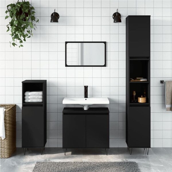 3 Piece Bathroom Cabinet Set Black Engineered Wood vidaXL