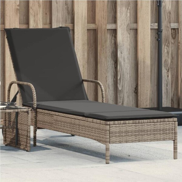 Sun Lounger with Wheels and Cushion Grey Poly Rattan vidaXL