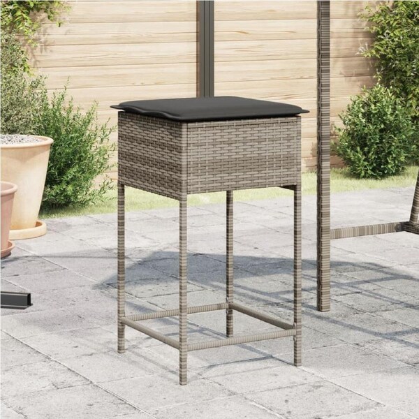Garden Bar Stools with Cushions 2 pcs Grey Poly Rattan vidaXL