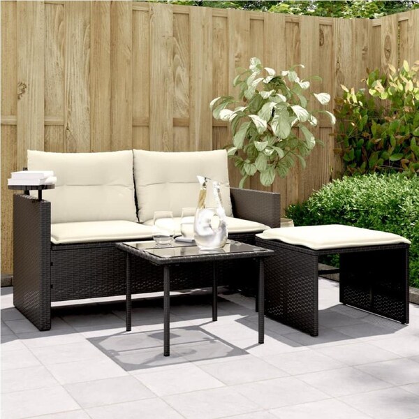 3 Piece Garden Sofa Set with Cushions Black Poly Rattan vidaXL
