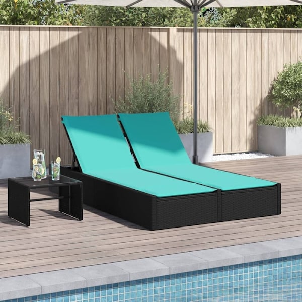 Double Sun Lounger with Cushions Black Poly Rattan vidaXL