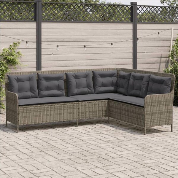 Garden Sofa with Cushions L-Shaped Grey Poly Rattan vidaXL