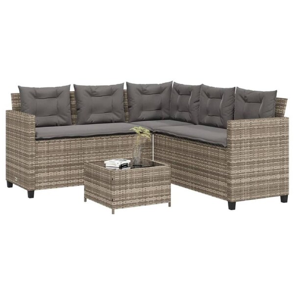 Garden Sofa with Table and Cushions L-Shaped Grey Poly Rattan vidaXL