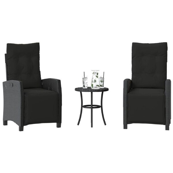 3 Piece Bistro Set with Cushions Black Poly Rattan vidaXL