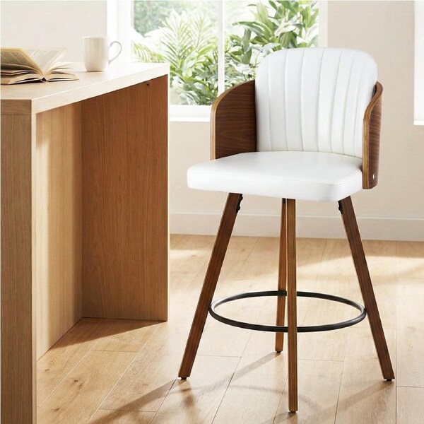 Artiss 58cm Seat Height Wooden Bar Stools Swivel Kitchen Counter Stool Chair with PU Seat Backrest