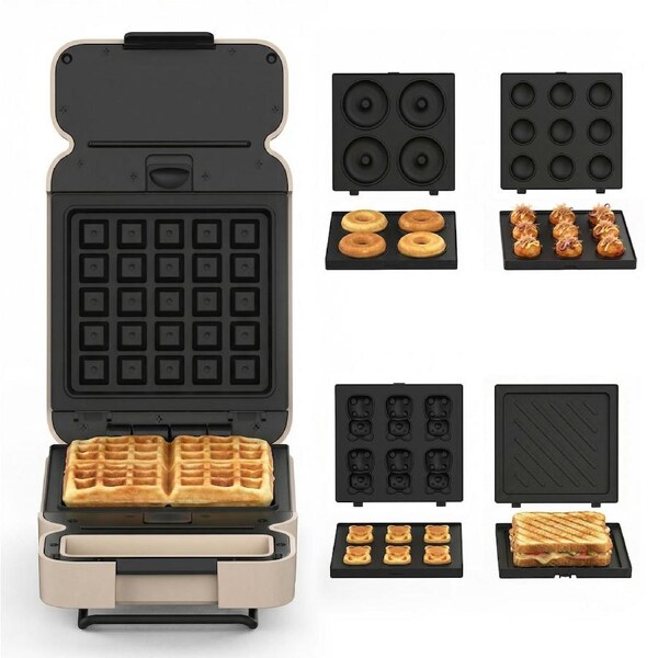 Advwin Waffle Maker, Sandwich Maker & Panini Press with 5 Detachable Plate Sets, Electric Press Grill, Breakfast Maker