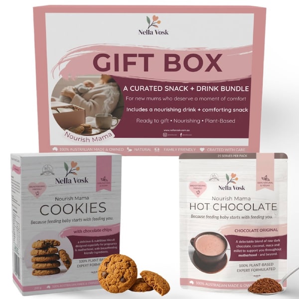 Postpartum Gift Box - Lactation Cookies + Lactation Hot Chocolate - New Mum Gift Set - Nourish Mama