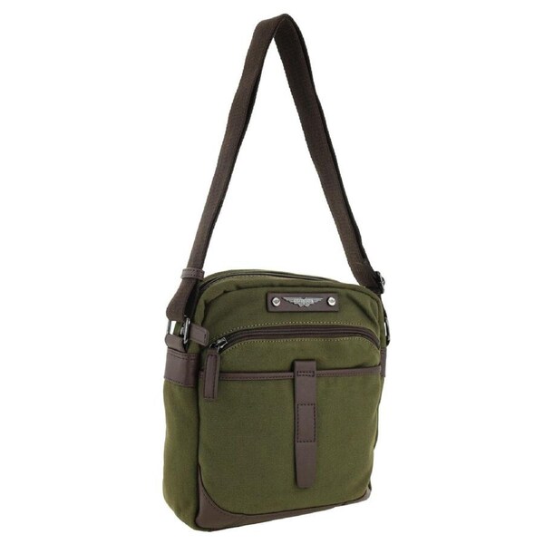 POLICE Wings Mens Canvas Crossbody Bag in Dark Olive