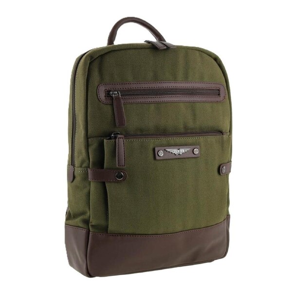 POLICE Wings Mens Canvas Backpack Bag with Laptop Computer Sleeve in Dark Olive