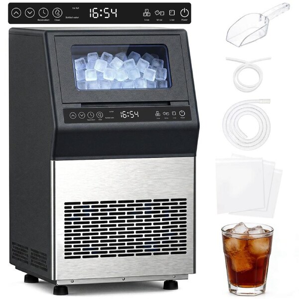 Advwin 280W Commercial Ice Maker Machine, 45pcs Cube Icemaker in 8-15mins, Countertop Automatic Ice Machine with Self-Cleaning, 3 Ice Sizes, Tap or Bottled Water Inlet IceMaker for Home Office Bar