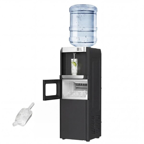 Advwin 3-in-1 Ice Maker, Cold/Hot Water Dispenser 15KG Ice Daily, Top-Loading Design for 2/3/5 Gallon Bottles, Ideal for Office Home Living Room Indoor, Black